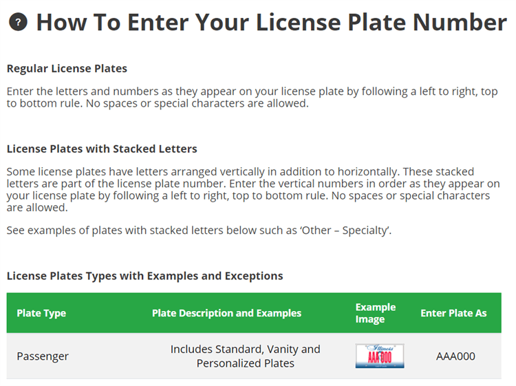 How to enter Your License Plate Number Page 1