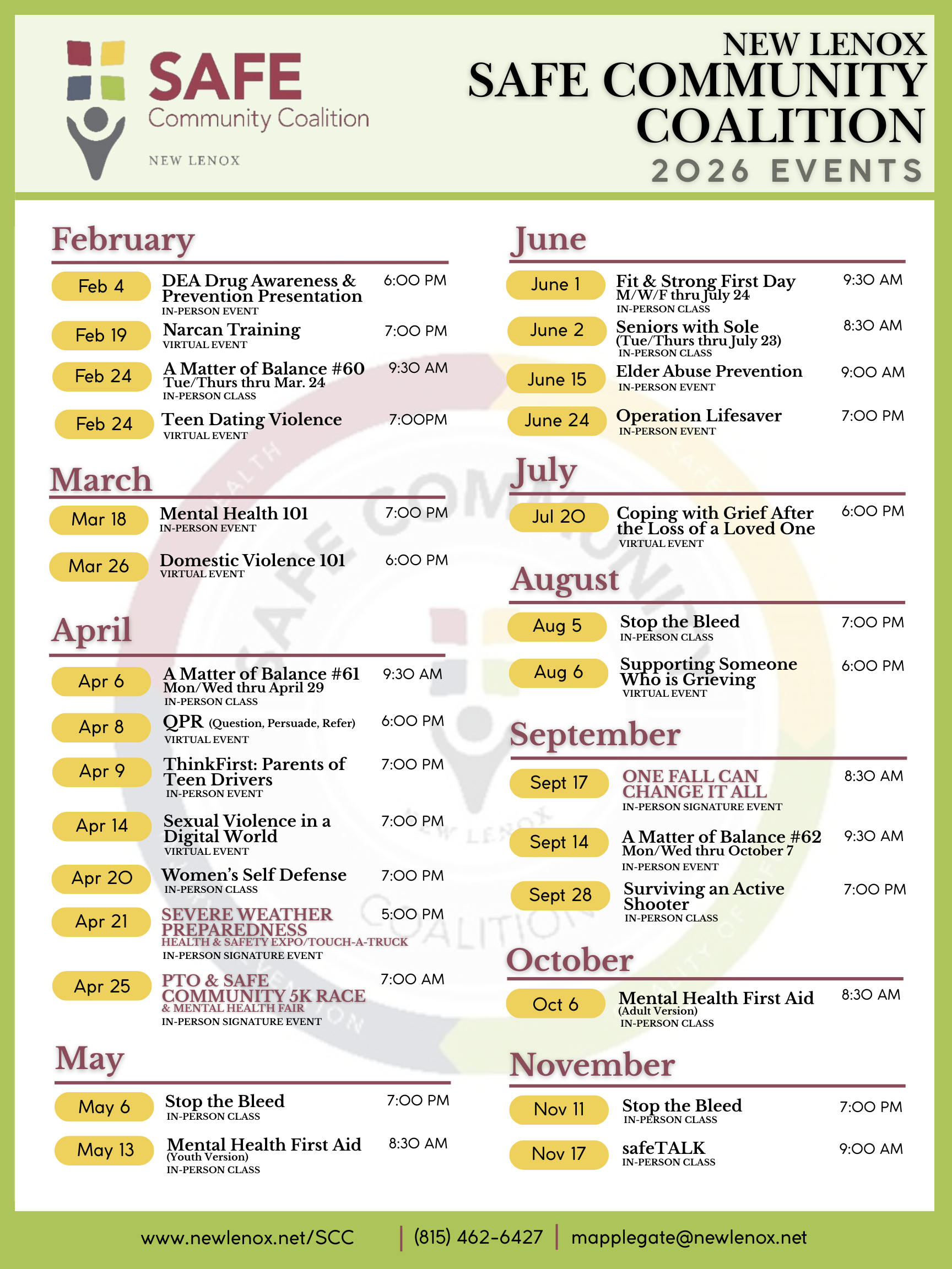 Safe Communities 2026 Events UPDATED 2.24.26